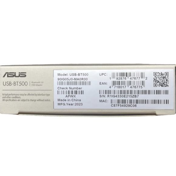 Asus
Bluetooth 5.0
USB-BT500
USB adapter
Compatible with Bluetooth5/4/3/2.1
s/n: - Picture 3 of 6